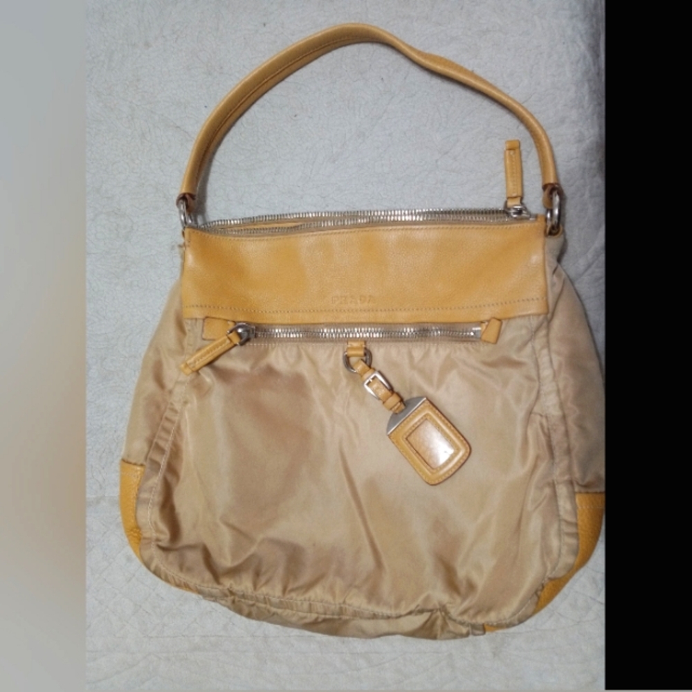 Authentic Prada Leather Nylon Beige Bag